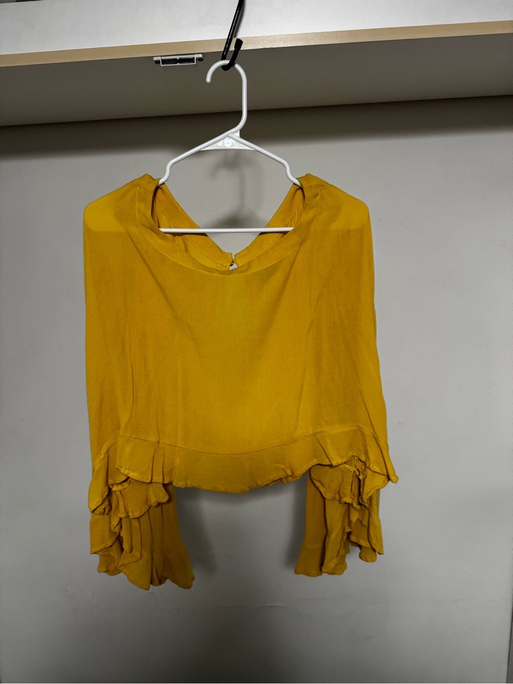 Free People Mustard Yellow Ruffle Sleeve Blouse